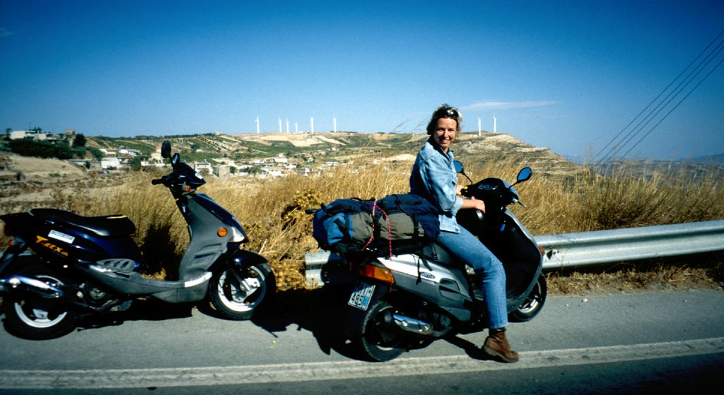 Dagmar and our two scooters on Crete