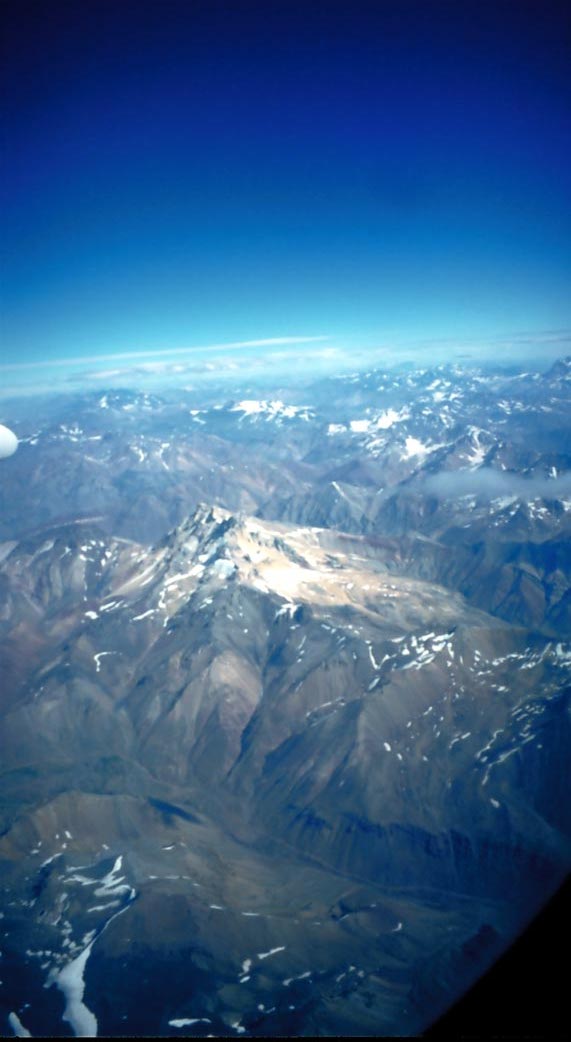 view of the Andes of Chile from the airplane