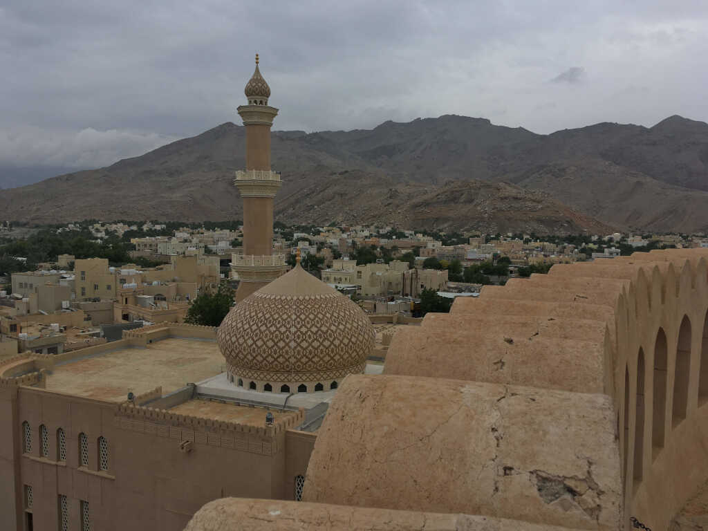 view from the main tower of the fort of Nizwa towards the mountains